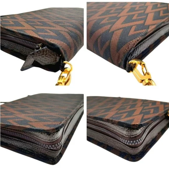 Valentino Garavani Brown Black V Monogram Crossbody Clutch WOC Gold Hardware - Picture 9 of 11
